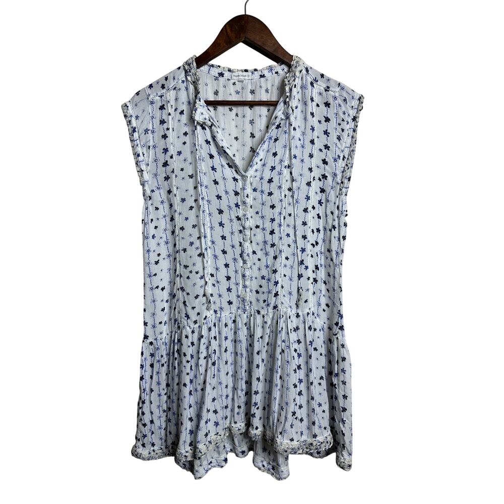Poupette St Barth Blue Floral Drop Waist Mini Dress size M Coastal Boho